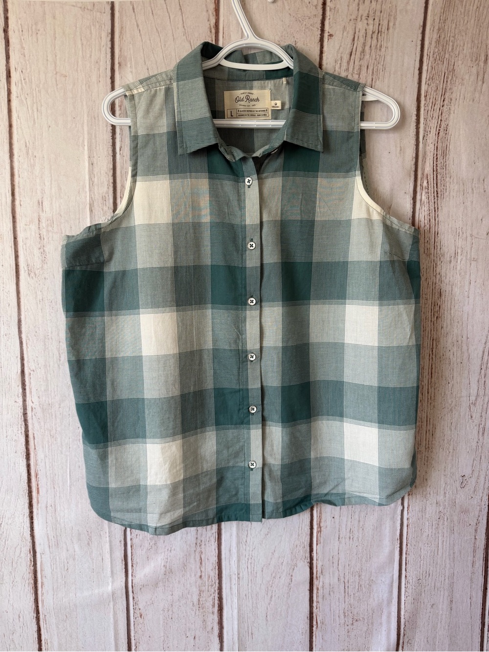 Old Ranch Brands Sleeveless Organic Cotton Plaid Button Down Shirt Size L